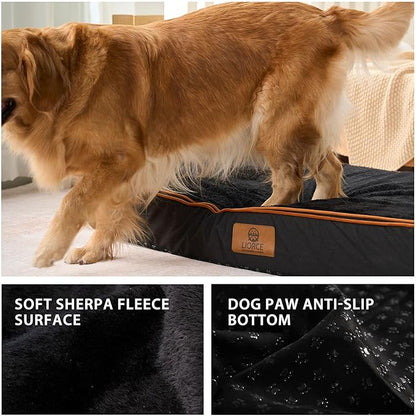 LIORCE Orthopedic Memory Foam XXL Dog Bed - 6" Thick Beds for Extra Large Sized Dog - Waterproof Removable Washable Cover & Wrap-Around Zipper - Ultimate Comfort & Easy Maintenance, Black
