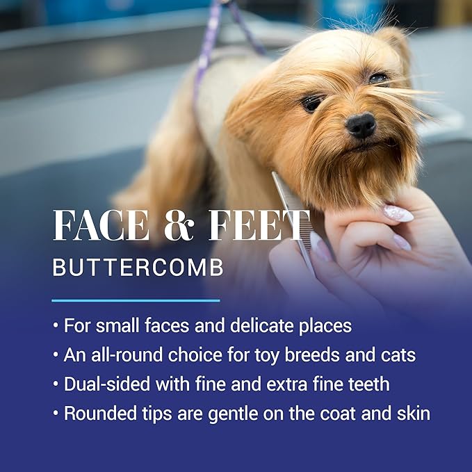 Chris Christensen 5in Face and Feet Fine/Coarse Butter Comb, Groom Like a Professional, Rounded Corners Prevent Friction and Breakage, Solid Brass Spin with Steel Teeth, Chrome Finish