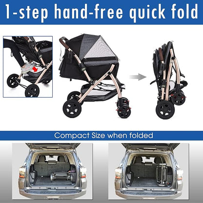 HPZ-PR America Pet Rover XL Premium Heavy Duty Dog/Cat/Pet Stroller Travel Carriage/w Convertible Compartment/Pump-Free Rubber Tires for Small/Medium/Large Pets (Stone Gray 2nd-Gen),23.0 pounds