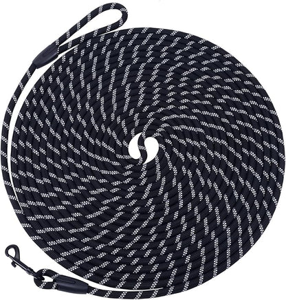 Long Dog Leash for Training 20Ft-Reflective Nylon Rope with Swivel Hook-Recall Agility Lead for Large Small Medium Dogs Outside Walking Hiking-Black