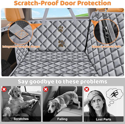 URPOWER Backseat Extender for Dogs - Hard Bottom Dog Car Seat Cover for Back Seat, Dog Hammock for Car and SUV, Pet Rear Seat Protector Dogs Travel Bed with Mesh Window & Side Flaps