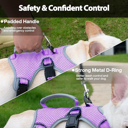 Huntboo Escape Proof Dog Harness, Escape Artist Harness, Reflective Dog Harness with Handle, Durable,Adjustable Vest for Small Medium Large Dogs Walking, Training,and Running Gear(Lavender Purple,XL)