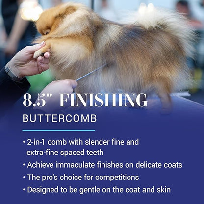 Chris Christensen 504 8.5 in. Fine/Coarse Greyhound-Style Butter Comb, Groom Like a Professional, Rounded Corners Prevent Friction and Breakage, Solid Brass Spin with Steel Teeth, Chrome Finish.