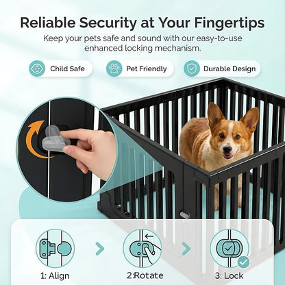 Jatindear 7 Panels Plastic Dog Playpen, Expandable & Durable Pet Fence - Indoor & Outdoor Portable with Secure Locking Door, Durable Safety Play Pen with Puppy, Cat, Small Animal(Black, 23.62" H)