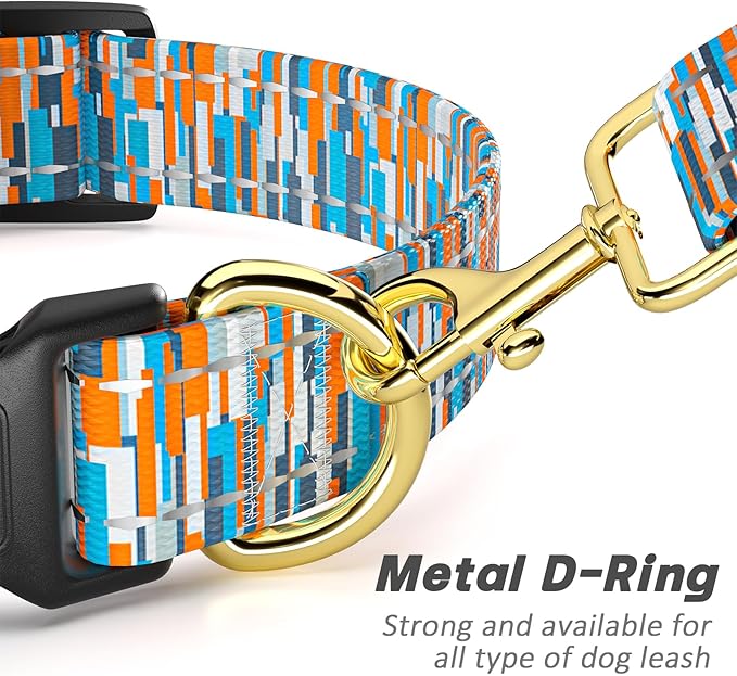 Reflective Dog Collar for Medium Dogs, Cute Boho Adjustable Heavy-Duty Nylon Puppy Collar for Boy and Girl Female, Soft Pet Accessories with Quick Release Buckle, Colorful Spliced
