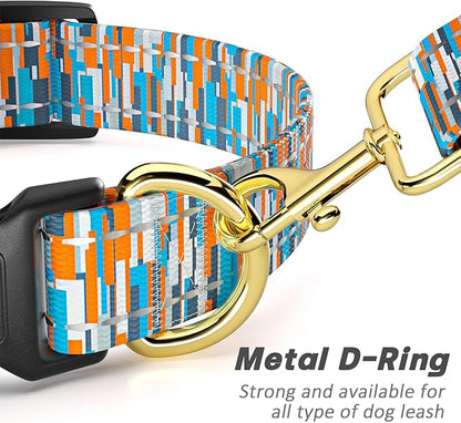 Reflective Dog Collar for Medium Dogs, Cute Boho Adjustable Heavy-Duty Nylon Puppy Collar for Boy and Girl Female, Soft Pet Accessories with Quick Release Buckle, Colorful Spliced