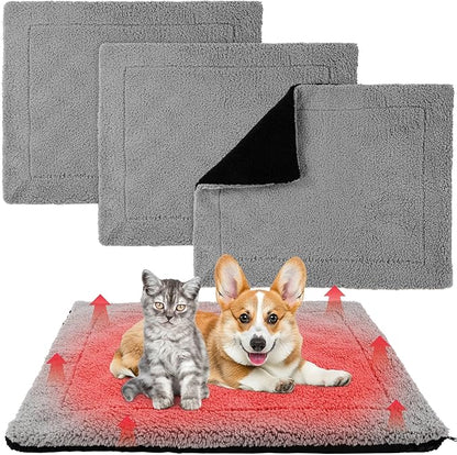 Novabright 3 Pack Self Warming Cat Bed 17x22 Inch Self Heating Dog Mat Reflects Body Heat Extra Warm Thermal Pet Pad Washable Cat Dog Bed for Outdoor Indoor Large Kittens Puppy(Black/Gray)