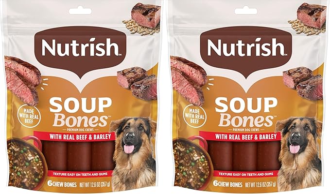 Nutrish Rachael Ray Soup Bones Dog Treats, Beef & Barley Flavor, 6 Bones (Pack of 2)