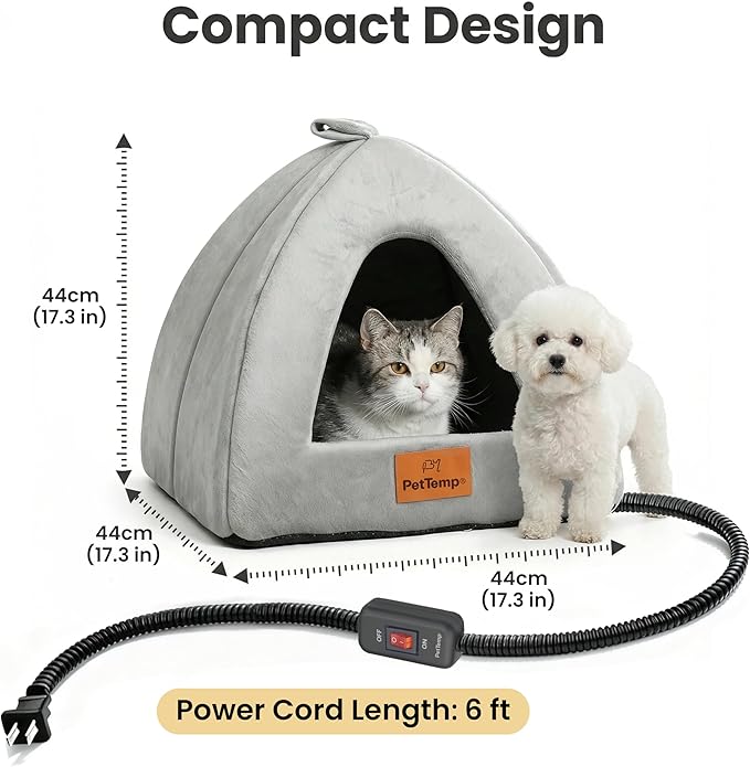Heated Cat Bed for Indoor Cats, 2-in-1 Heated Cat Cave & Cuddler Warming Bed with Built-in 22W Heating Pad, Machine Washable Thermo-Pet Nest Furniture for Small to Medium Cats 17.3 X 17.3 in