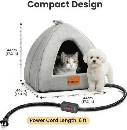 Heated Cat Bed for Indoor Cats, 2-in-1 Heated Cat Cave & Cuddler Warming Bed with Built-in 22W Heating Pad, Machine Washable Thermo-Pet Nest Furniture for Small to Medium Cats 17.3 X 17.3 in