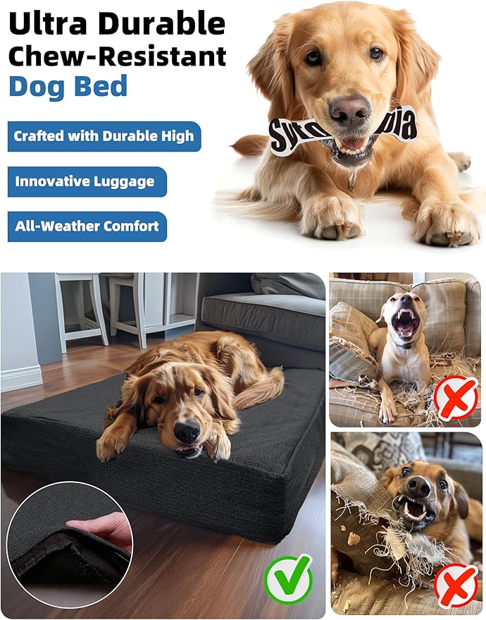 Sytopia 50 Inch Orthopedic Waterproof Dog Crate Bed for Extra Large Dogs, Removable Washable Cover, Egg Crate Foam Mat, Suitable for Dogs Up to 130 lbs, Dark Grey