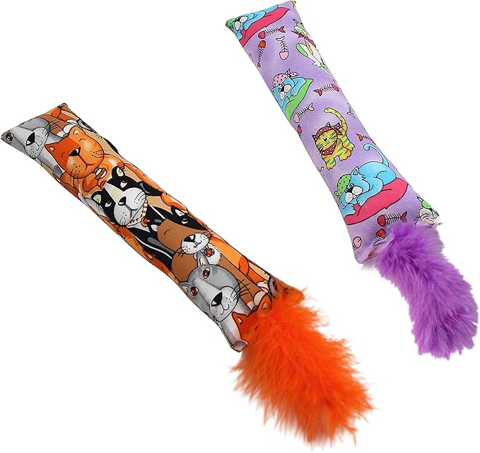 Jumpaws 2 Pack Natural Interactive Catnip Cat Kicker with Feathers, Bite Resistant Chew Toy, Crinkle Kicker, Accessories for Indoor Cat