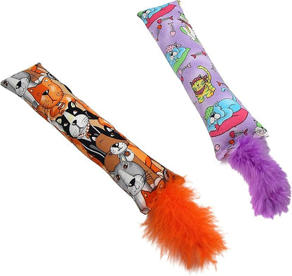 Jumpaws 2 Pack Natural Interactive Catnip Cat Kicker with Feathers, Bite Resistant Chew Toy, Crinkle Kicker, Accessories for Indoor Cat