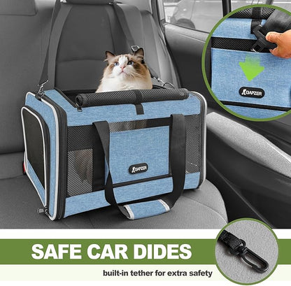 GAPZER Cat Carrier 18 x 11 x 11 Top Loading Soft-Sided Pet Travel Bag Over 15lbs, Portable Small Dog Puppy Car Crate 10 lbs, Chihuahua Kennel Carry Case, Kitty Cloth Cage Medium Cat Under 25 Blue