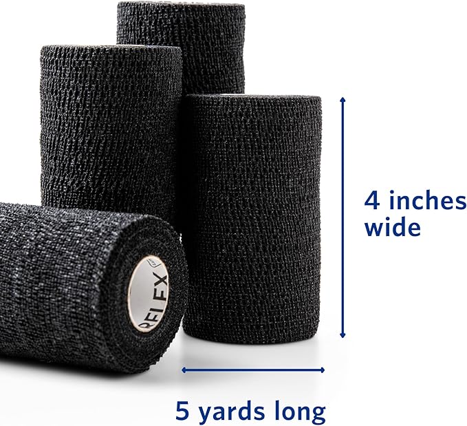 PowerFlex Equine – Extra Strong Self-Adhering Bandage Wrap – Wound Care, Compression & Support Bandage for Horses, Cows & Dogs – Black, 4 inch, 4 Rolls (Resealable Case)