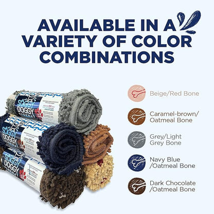 Soggy Doggy Slopmat - Navy Blue/Oatmeal Bone - 18” x 24″ - Water Absorbing Door Mat for Muddy Paws and Food/Water Bowls - Microfiber Chenille Small Doormat - Machine Washable