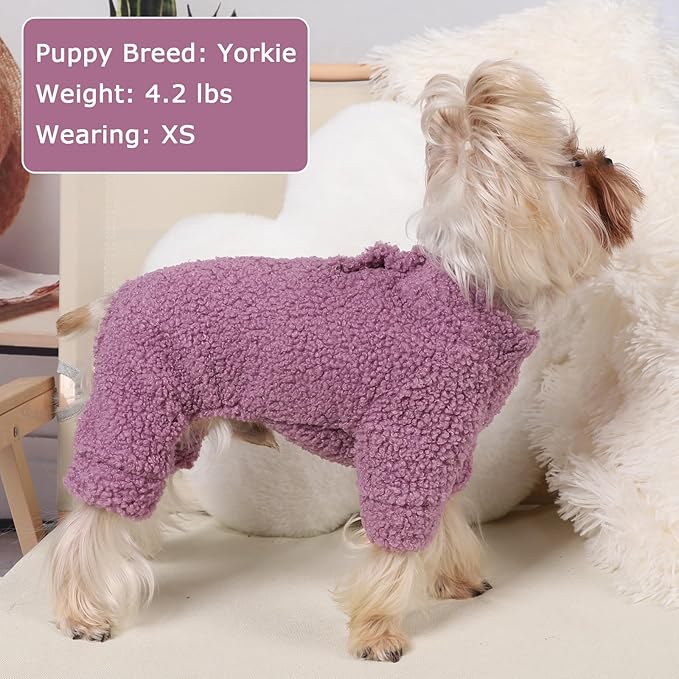 Dog Sweaters for Small Dogs Winter Dog Pajamas Sized Dogs Boy Girl Fleece Pet Clothes Puppy Outfit 4 Legs Jumpsuits for Chihuahua Yorkie Cat Apparel (Purple, XX-Small)