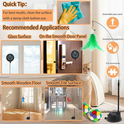 OODOSI 4-in-1 Interactive Cat Toys Set with Suction Cup Wand, Hanging Cat Toys, Fishing Pole Cat Wand & Kitten Balls- Includes Variety Replaceable Worms, Feathers for Indoor Bored Cats for Exercise