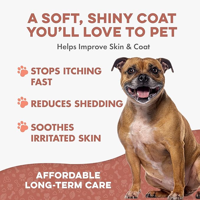 Natural Skin & Coat Supplement for Dogs, Large and Small, Dog Anti Itch Relief for Dry Skin, Rash, Allergy or Irritation, Reduces Shedding, Dandruff and Supports Dog Hair Growth, 400 Small Pills