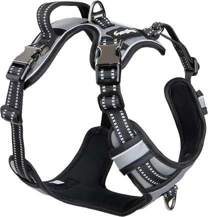 DogTraxs - Step-in Dog Harness - for Extra Large Dogs - Soft Padding & Reflective Trim - Adjustable No Pull Through Design - Control Handle - Top & Front Clip Durable - Silver Gray