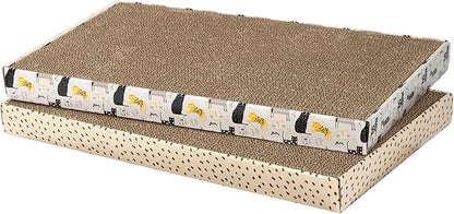 Kitty City Cat Scratcher– 2-Pack Durable Corrugated Cardboard Scratch Pads with Catnip – Double-Sided for Longer Use, Cat Claw Maintenance & Furniture Protection - Size: 10" x 18" - Cat Print