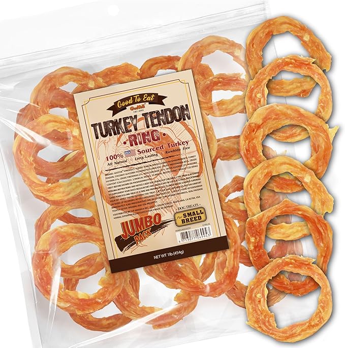 Gootoe Turkey Tendons for Dogs – All-Natural, Hypoallergenic Dog Treats, Rawhide Alternative, Long Lasting Puppy Chews, Healthy Dog Treats for Small Breeds, Ring, 16 oz Pack (1 lb)