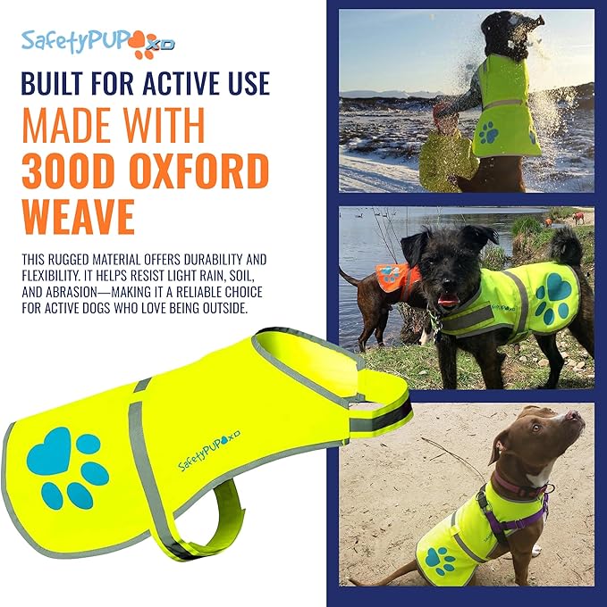 SafetyPUP XD Dog Reflective Vest – Hi-Vis Fluorescent Visibility That Helps to Safeguard Your Pet On/Off Leash in Urban & Rural Areas (Yellow, Medium)