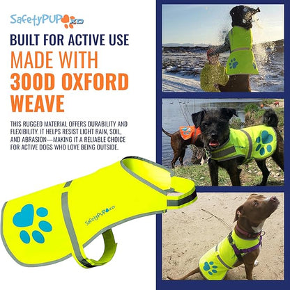 SafetyPUP XD Dog Reflective Vest – Hi-Vis Fluorescent Visibility That Helps to Safeguard Your Pet On/Off Leash in Urban & Rural Areas (Yellow, Medium)