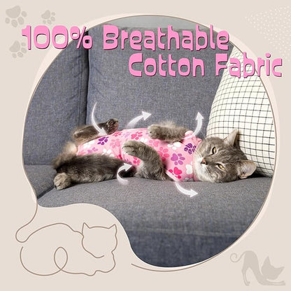 COZYDOODZ Cat Recovery Suit – Soft Breathable Cat Onesie for Female & Male Cats After Surgery, Spay, Neuter or Wounds, Cat Surgery Suit, Recovery Suit for Cats, Cone Alternative, Pink Paw Print