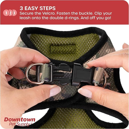 Downtown Pet Supply Step in Dog Harness No Pull, X-Large, Camo Green - Adjustable Harness with Padded Mesh Fabric and Reflective Trim - Buckle Strap Harness for Dogs