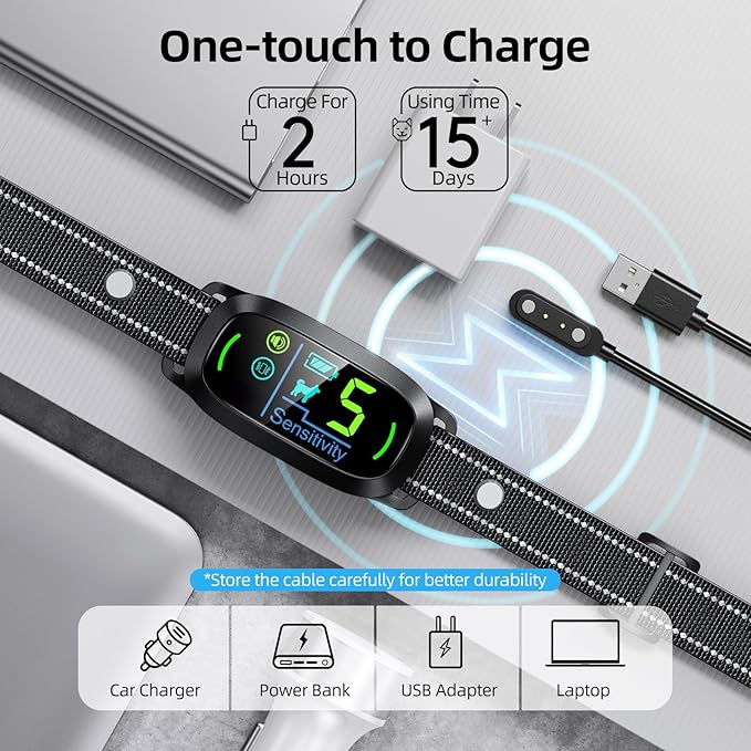 FAFAFROG Dog Bark Collar for Large Medium Small Dogs, Rechargeable Smart Bark Collar, Anti Barking Training Collar with 5 Adjustable Sensitivity Beep Vibration (Black)