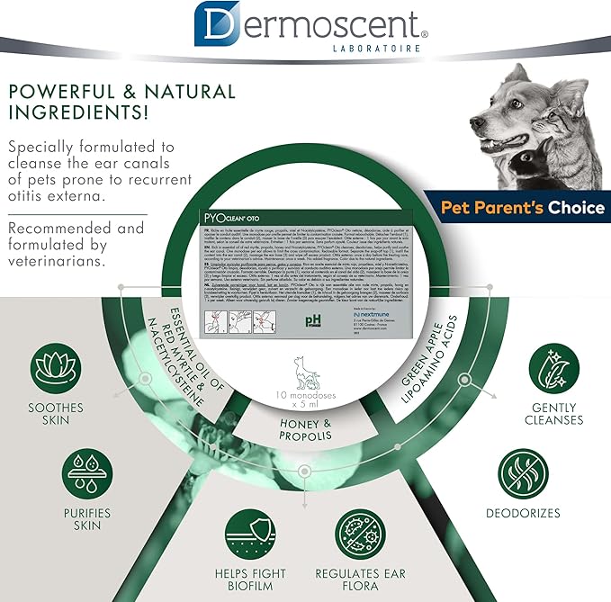 Dermoscent Pyoclean OTO Dog Ear Cleaner - Drops to Stop Head Shaking, Itchy & Waxy Ears - Non-Toxic - Ear Cleaning Solution for Dogs