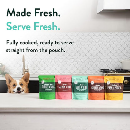 Portland Pet Food Company Fresh Dog Food Pouches - Human-Grade Topper Mix-Ins & Wet Pet Meals - Small & Large Breed Puppy & Senior Dogs - Gluten-Free Limited Ingredient Meal Toppers - 5 Pack Variety