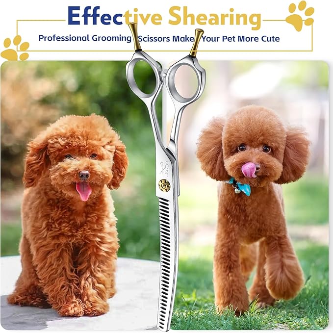 JASON Dog Shears for Grooming - 7" Up-curved Thinning Scissors with 55%-60% Thinning Rate, Japanese 440C Stainless Steel Dog Grooming Blenders with Adjustable Screw (35 Teeth, Silver) Christmas Gift