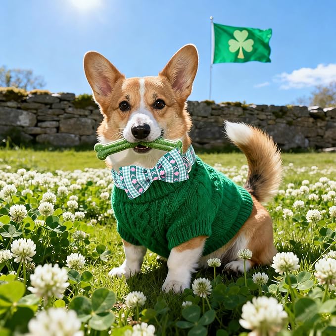 ARING PET St Patrick's Day Dog Collar, Cute Green Pet Shamrock Bowtie Collars with Metal Buckle for Puppy Small Medium Large Boy Girl Dogs-S