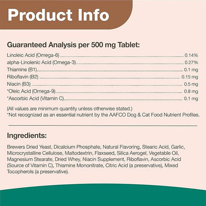 NaturVet – Brewer’s Dried Yeast Formula with Garlic Flavoring – Plus Omegas | Rich in Omega-3, 6 & 9 Fatty Acids | Fortified with B1, B2, Niacin & Vitamin C | For Dogs & Cats | 5000 Chewable Tablets