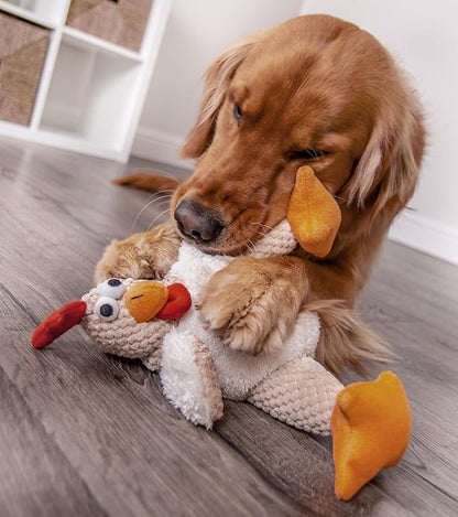 FurHaven Orthopedic Dog Bed & goDog Toy - Squeaky Plush Fat Rooseter with Chew Guard Technology for Large Dogs - Plush & Velvet L Shaped Chaise - Sable Brown, Jumbo Plus/XXL