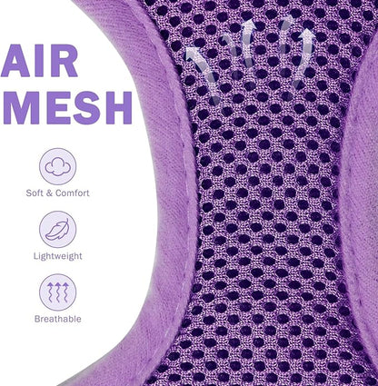 SCENEREAL No Pull Dog Harness Collar and Leash Set Small Medium Sized Dog, Soft Mesh Step in Puppy Harnesses, No Chock Plaid Adjustable Pet Vest for Outdoor Walking Training and Running, Purple M