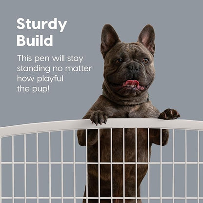 IRIS USA 34" Exercise 8-Panel Pet Playpen with Door, Dog Playpen, Puppy Playpen, Small Medium Large Dogs, Keep Pets Secure, Easy Assemble, Rust-Free, Heavy-Duty Molded Plastic, Customizable, White