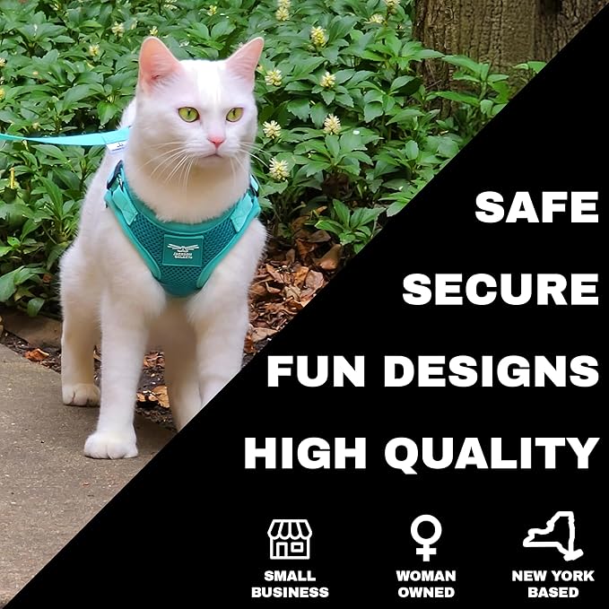Travel Cat x Jackson Galaxy Harness and Leash Set - Adjustable Fit Mesh Cat Harness with Nylon Leash - Comfort, Escape Proof Harness for Cats, Kitten for Outdoor Walking, Hiking (Large)