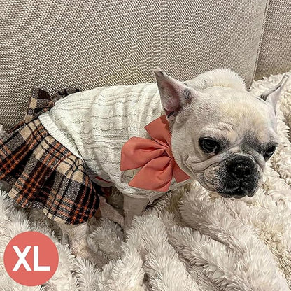 KYEESE Dog Sweater Warm Pullover Pet Coats Stretchy Turtleneck Pet Sweater Dress Thick Dogs Clothes with Bowtie Comfy Knitwear Dog Sweaters for Small Dogs Girl, White, X-Large