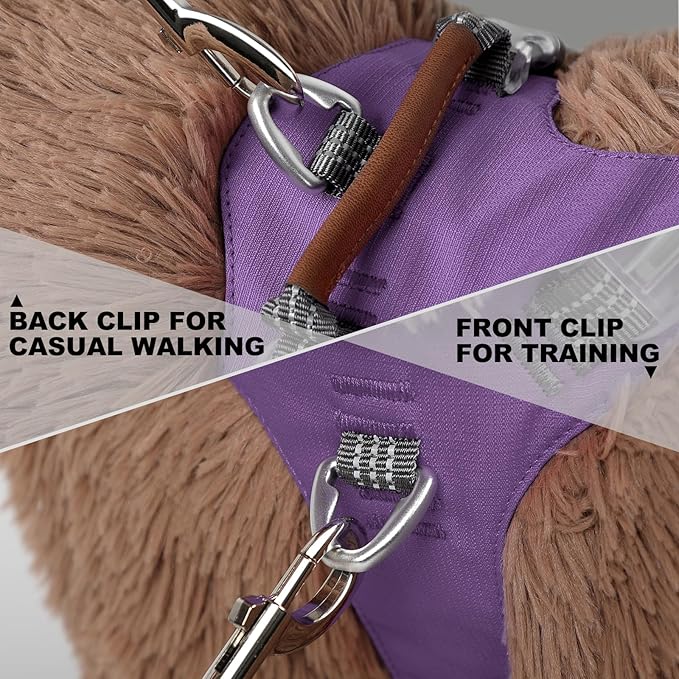 ApakBak No Pull Dog Harness – Adjustable Reflective Nylon Vest for Small Medium Large Dogs, Escape Proof Training Harness with Leather Control Handle, Lightweight Aluminum Hardware (Purple, L)