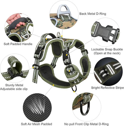 Timos Dog Harness Medium Sized,No Pull Dog Harness Adjustable Metal Rings 3 Buckles,Reflective No Choke with Easy Control Handle for Medium Dogs,Military Green M