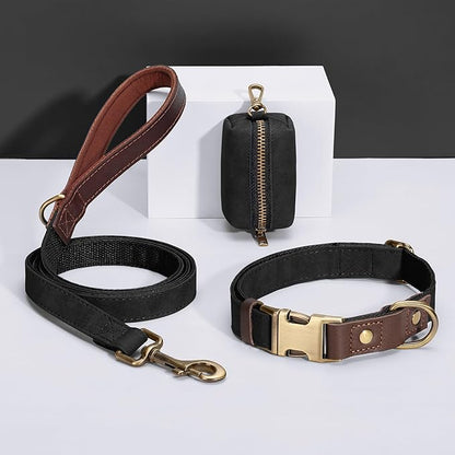 Didog Soft PU Leather Dog Collar for Large Dogs,Classic Adjustable Dog Collars with Quick Release Metal Buckle,Easy Clean and Comfortable with Nylon Lining,Black,L Neck 16-23"