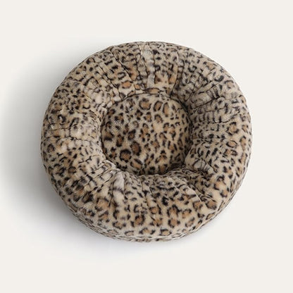 UnHide Floof Pet Bed - Medium (28" x 10") - Extra Soft Dog Bed - Removable Faux Fur Cover - Machine Washable - Helps Ease Pet Anxiety & Provides The Perfect Sleep - Leopard