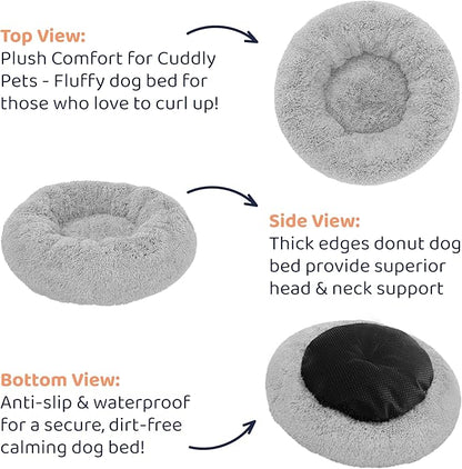 Donut Dog Bed - Premium Comfort for Anxiety Relief - Fluffy & Calming Design with Ultra-Plush Support | Cozy Round Dog Bed with Super Soft Circle Style (Grey, Small)