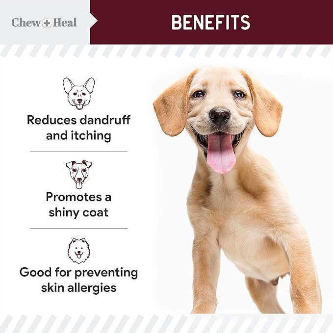 Dog Skin and Coat Supplement -360 Soft Chew Omega Treats for Skin Allergies -Salmon Oil Blend of Essential Fatty Acids, Omega 3, 6, Vitamins, Minerals -Made in USA (2 Packs of 180, Lamb Flavor)