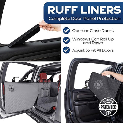 Ruff Liners XL Floor Cover with Door Protection, Gray – As Seen on Shark Tank – Fits Full‑Size Crew Cab Trucks with Fold‑Up Seats, Waterproof & Machine Washable – Sturdy XL Dog Hammock for Truck
