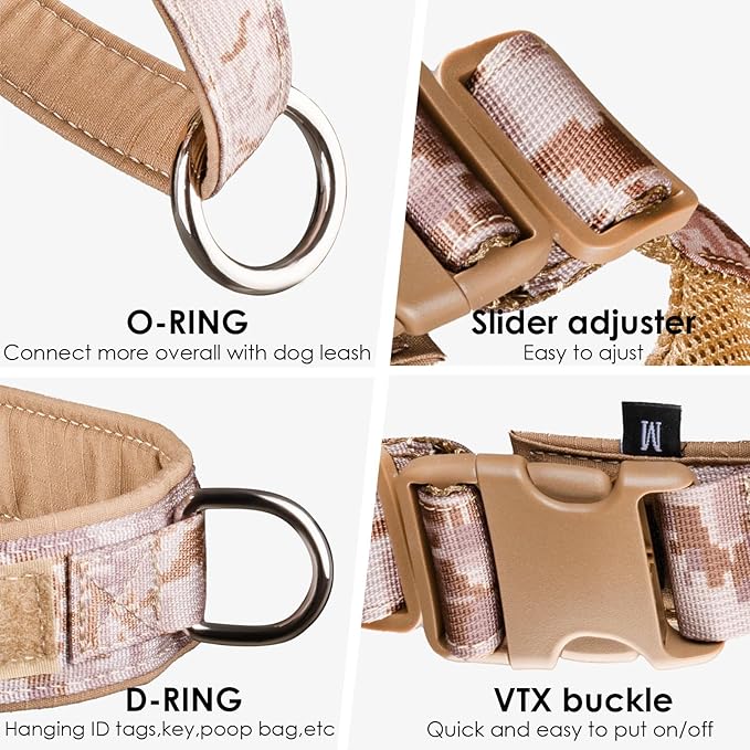 No Pull Dog Harness for Medium Large Dogs, Escape Proof Adjustable Dog Harness Brown Camo, M