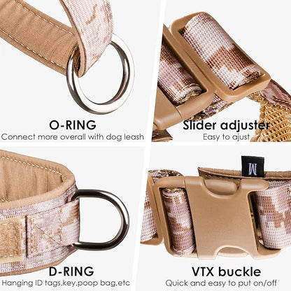 No Pull Dog Harness for Medium Large Dogs, Escape Proof Adjustable Dog Harness Brown Camo, M